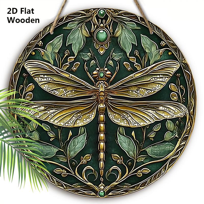 

Vintage Wooden Sign with Dragonfly Pattern - Decorative Hanging Plaque for Front Door, Wall Decoration 20cm/7.87in зелёный