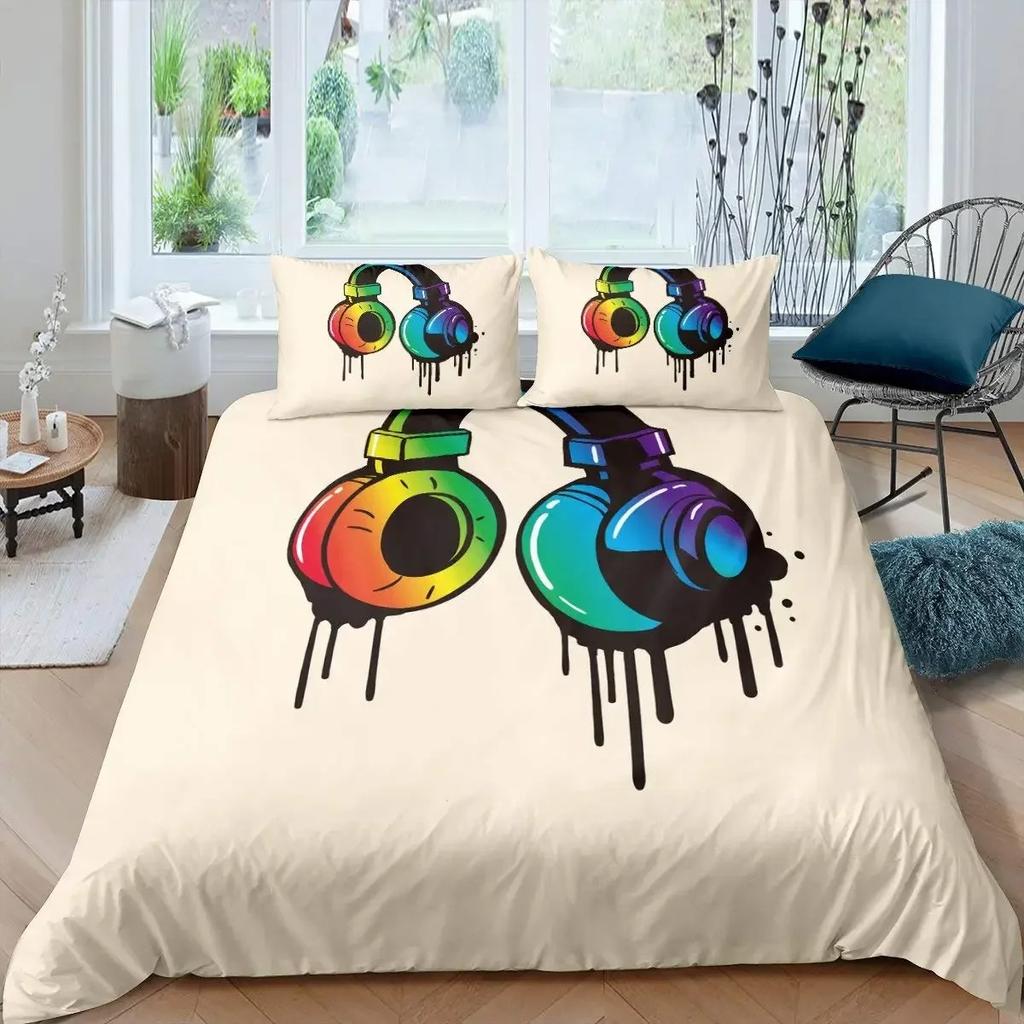 Headphone Printed Duvet Cover Collection Musical Geometric Pattern Comforter Cover Boys Teens Double Queen King Polyester Qulit Cover