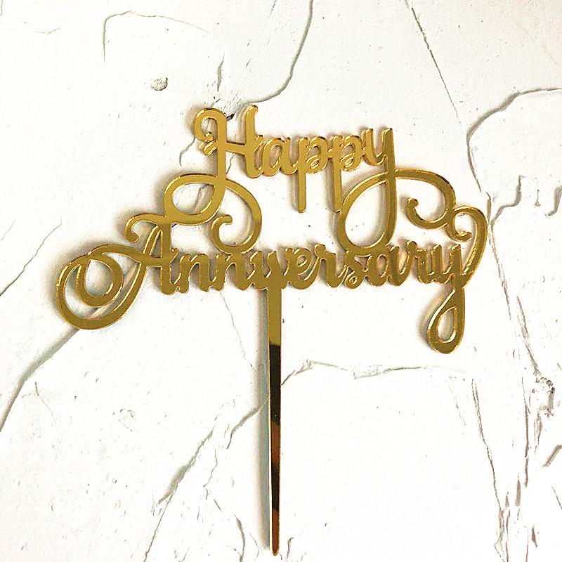 Aomily Food Grade 10pcs/Set Happy Anniversary Bright Acrylic Cake Topper 12 Kinds of Happy Party Topper Cake Decorating Supplies