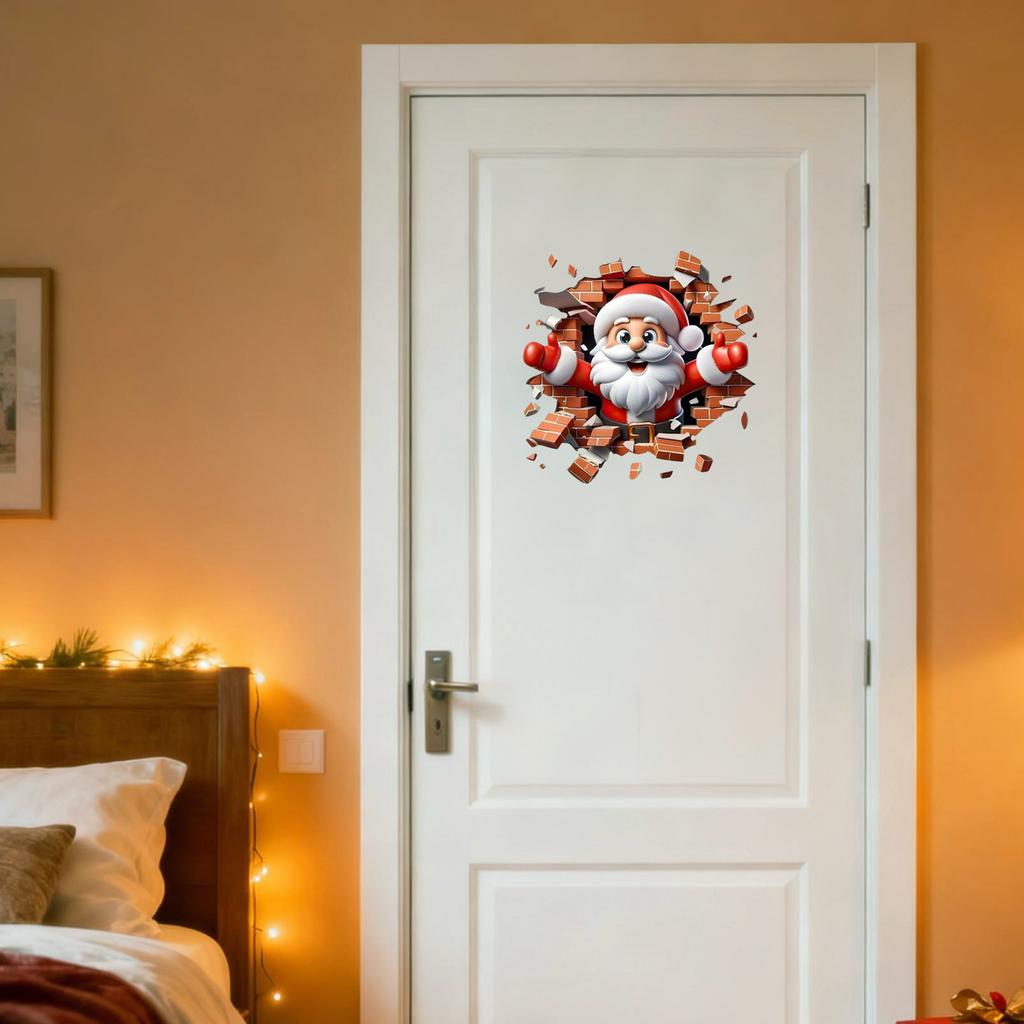 Christmas Creative Visual Effect Broken Wall Cartoon Sticker Festive Atmosphere Living Room Home Decoration Wall Sticker