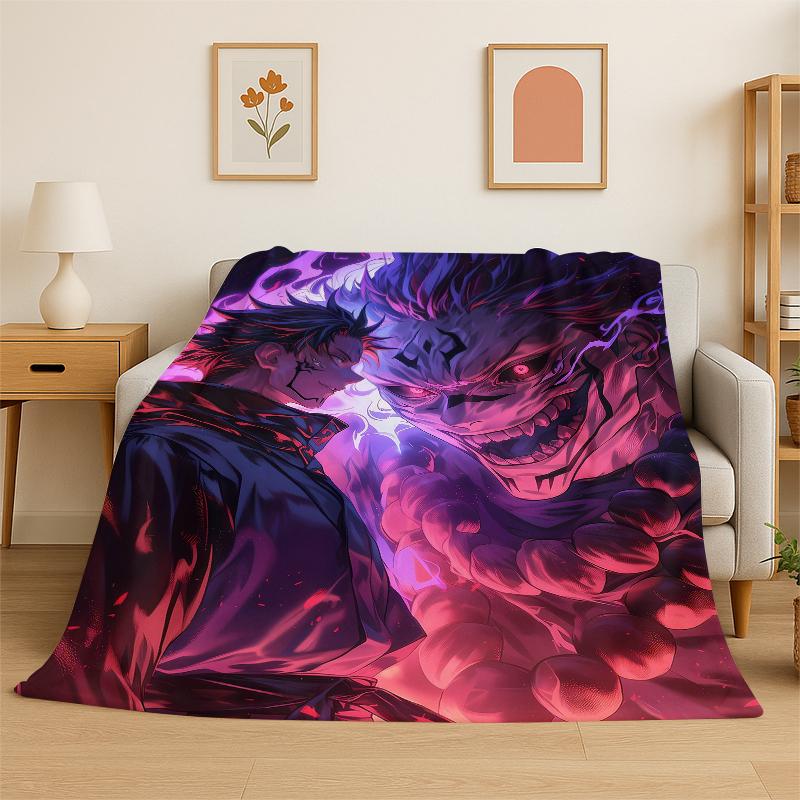 Cartoon Jujutsu Kaisen Anime Itadori Yuj Flannel Blanket Soft Warm Throw Blanket for Bedroom Living Room Bed Travel Picnic Kid