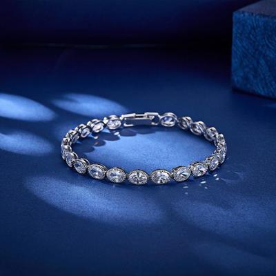 Bracelets de tennis en oxyde de zirconium cubique de forme ovale de couleur rhodium blanc de haute qualité