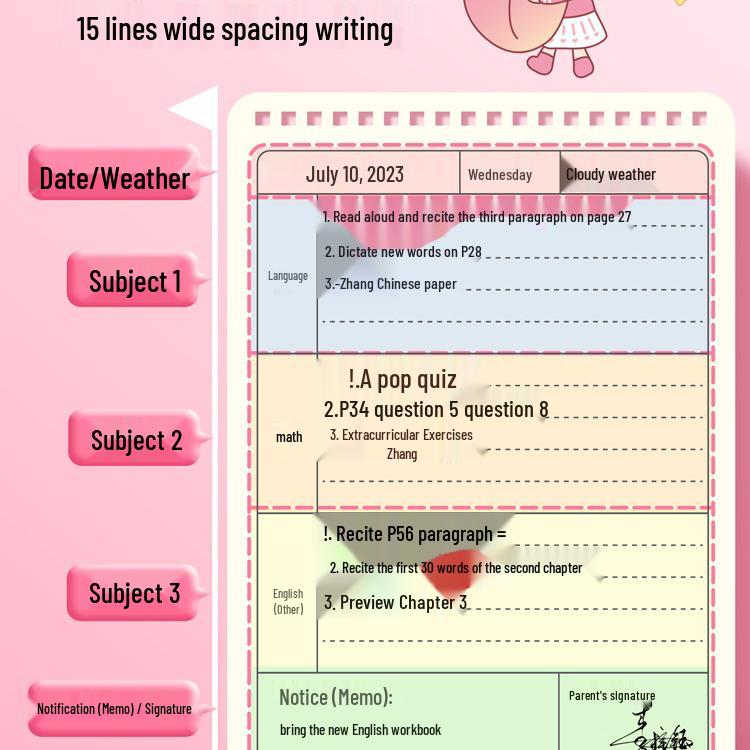 Cartoon Homework Notebook for Elementary Students: Grades 1-3
