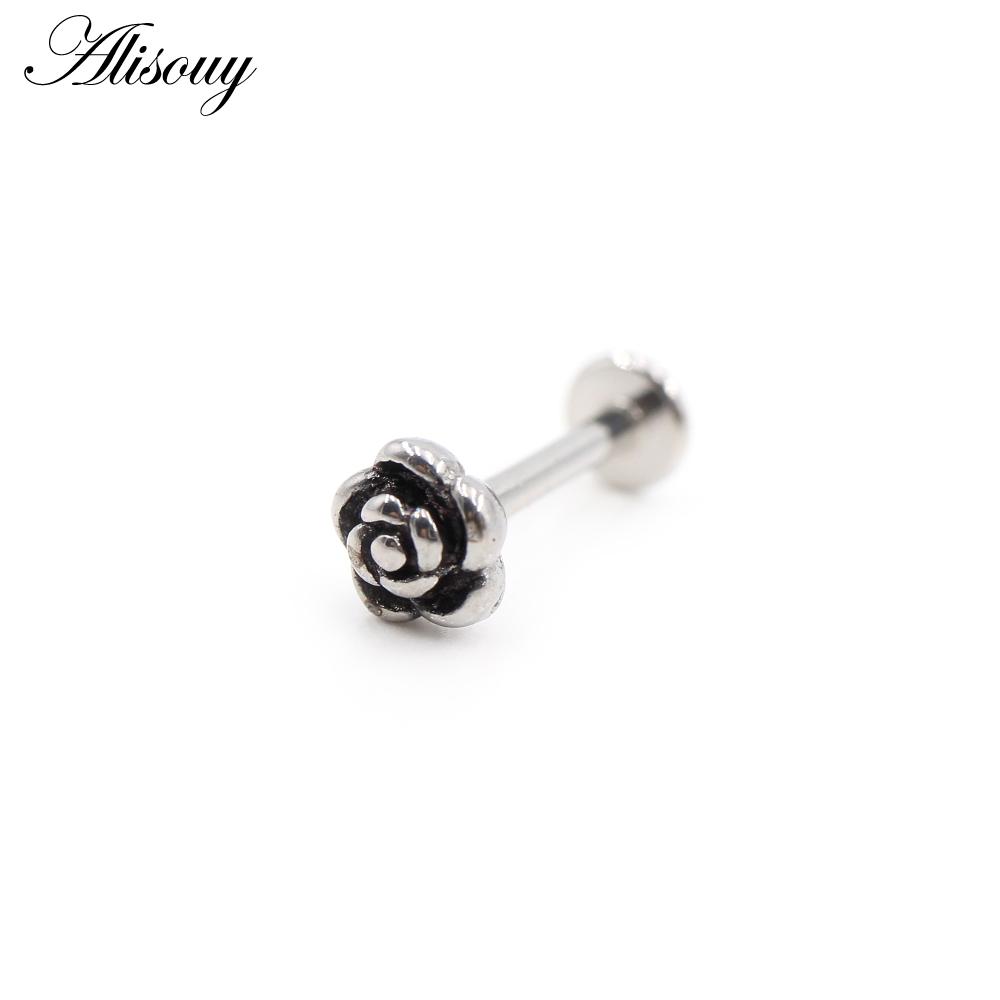 Alisouy 1 Stück Edelstahl Stern Mond Kreuz Schlange Totenkopf Tragus Helix Bar Labret Lippenring Knorpel Ohr Ohrring Piercing Schmuck