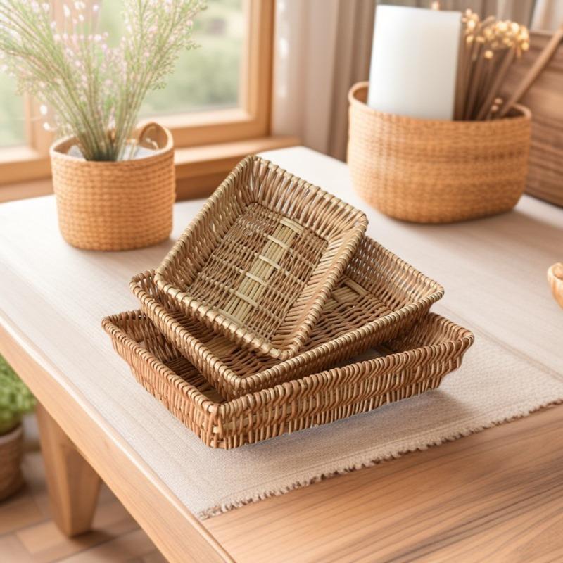 Rattanowa rama do przechowywania Koszyk do przechowywania Talerz na przekąski i owoce Artykuły codziennego użytku Pleciony koszyk wystawowy Materiały Półka kuchenna Koszyk bambusowy