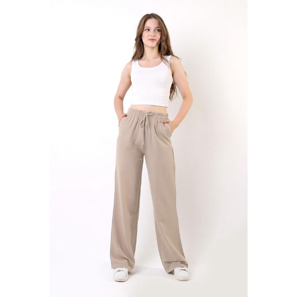 Beige Leinenmischung Locker geschnittene Hose