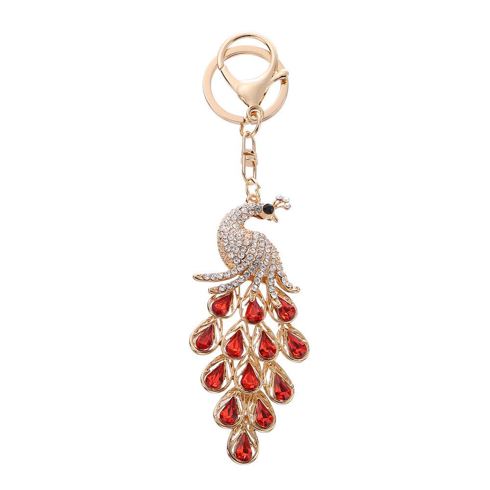 Seven-Color Peacock Tail Keychain: Creative Metal Pendant with Crystals