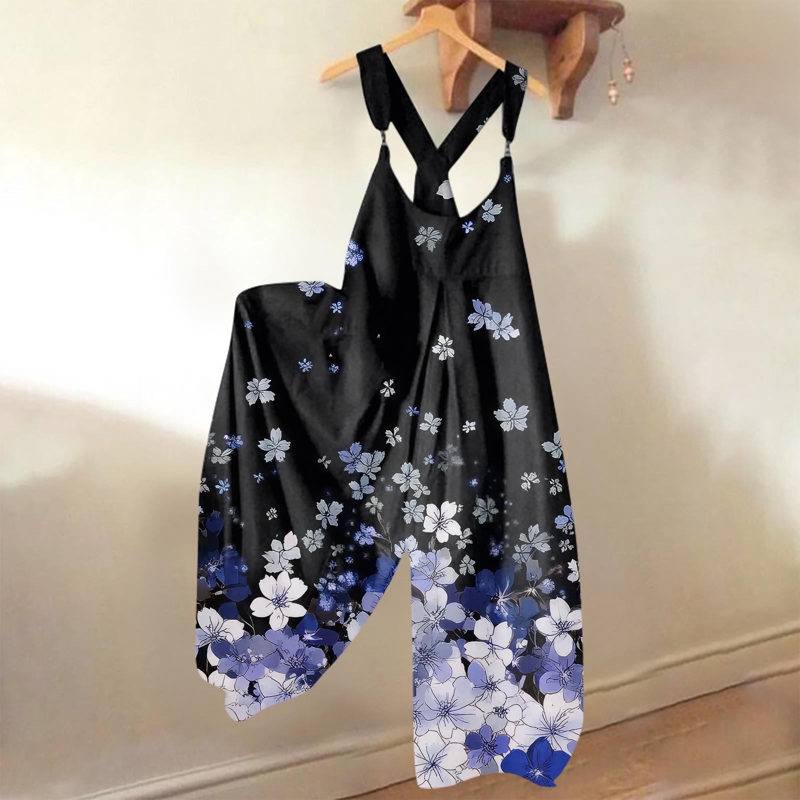 

Широкие комбинезоны для женщин, повседневные свободные комбинезоны без рукавов, ретро-принт, металлические пуговицы, длинные брюки, комбинезон с карманами XXL