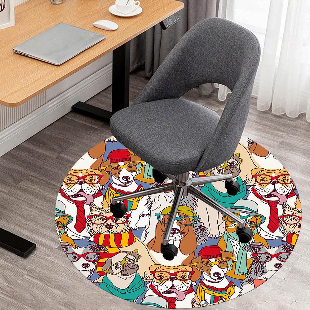 1pc dogs glasses Round Chair mat Area Rug - Non-Slip, Floor Mat for Office, Bedroom, and Indoor Decor c1118242