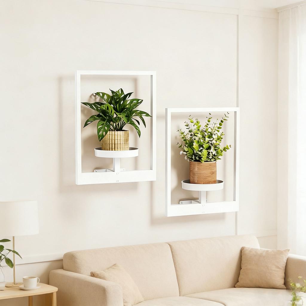 Contemporary Wall Flower Shelf White Metal Plant Display For Inside Outside Area deck 1 Piece