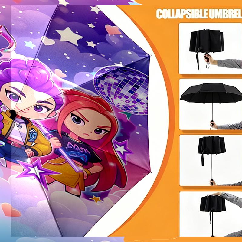 KPop Dämonenjäger Druck Regenschirm Automatisches Öffnen/Schließen - Tragbares Faltbares Design - Tägliche Nutzung für Reisen/Outdoor - Geschenk zum Geburtstag