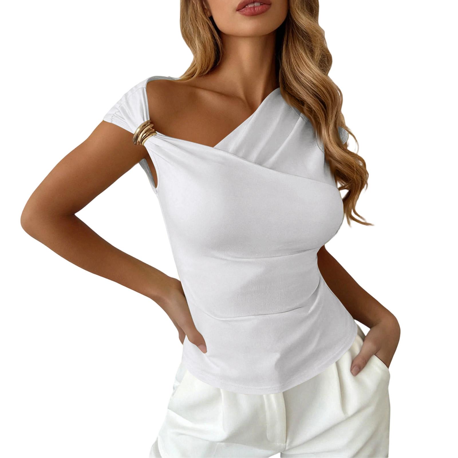 

Women Asymmetric One Shoulder Top Slim Fit Sleeveless Blouse Office Wear Stylish Workwear Vest Shirt XL білий