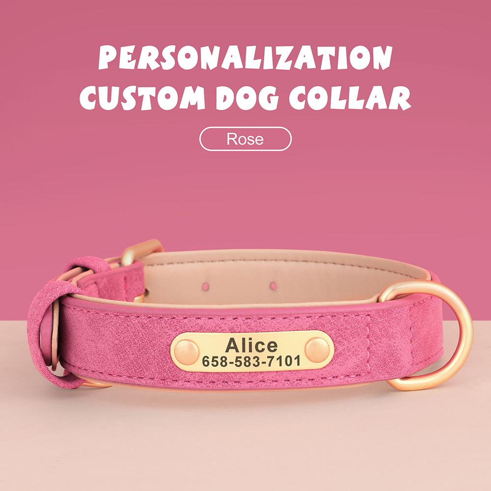 Customized Dog Collar PU Leather Dogs Collars Personalized Pet ID Name Necklace Free Engraving for Small Medium Large Dogs Pug