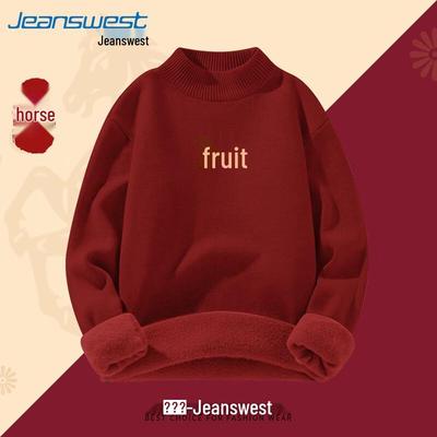 Jeanswest Men's Winter Thickened Warm Pullover Half-High Collar Fleece Sweater