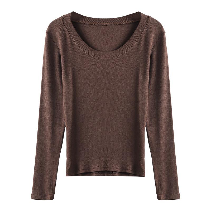 Autumn Women's Bottoming Shirt Thread Modal Solid Color Large Round Neck Long-sleeved Bottoming Shirt Thin Slim Inner Blouse