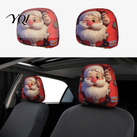 Reusable Holiday Auto Decor Christmas Car Headrest Cover, Elastic Stretch Santa Deer Print Decorative Covers for Holidays Protector, Universal