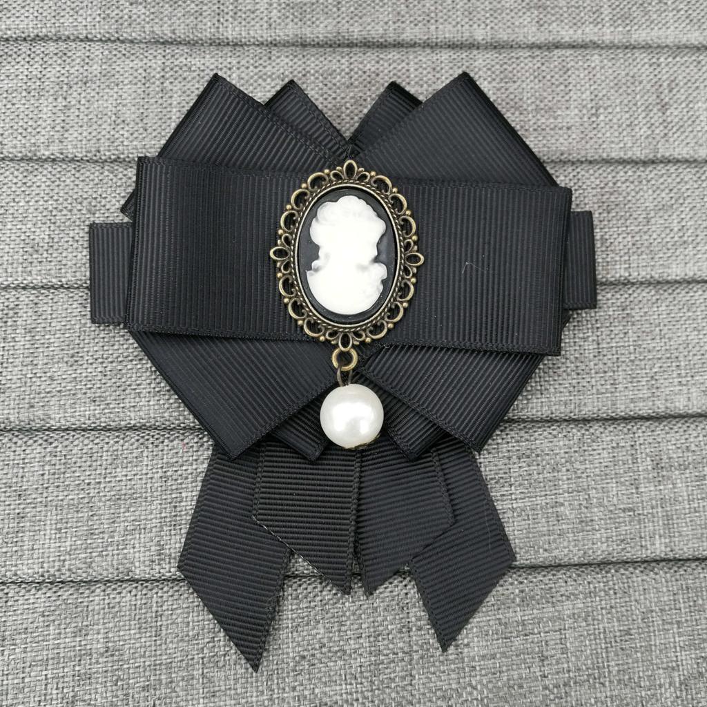 Güzellik Kafa Kurdele Fiyonk Broşlar Kadınlar için Vintage Kraliçe Cameo İnci Broş İğneleri Yaka Kravatı Korsaj Broş Kostüm Takıları