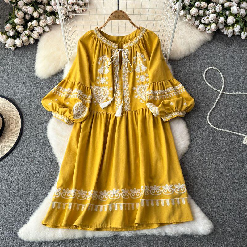 

Dali Erhai Photography Skirt Yunnan Lijiang Travel Wear Women s Clothing Bohemia Beach Dress Ethnic Style Yellow One size
