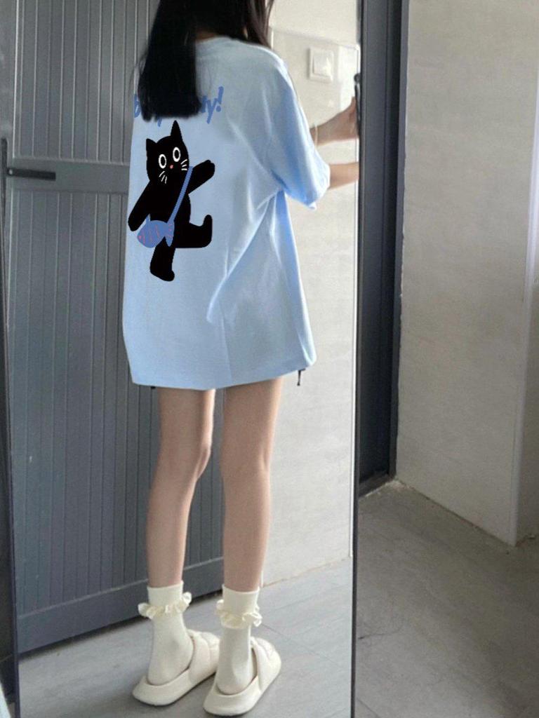 Women's 2026 American Style Oversized 100% Cotton Short Sleeve T-Shirt - Versatile Summer Mid-length Trendy Wear