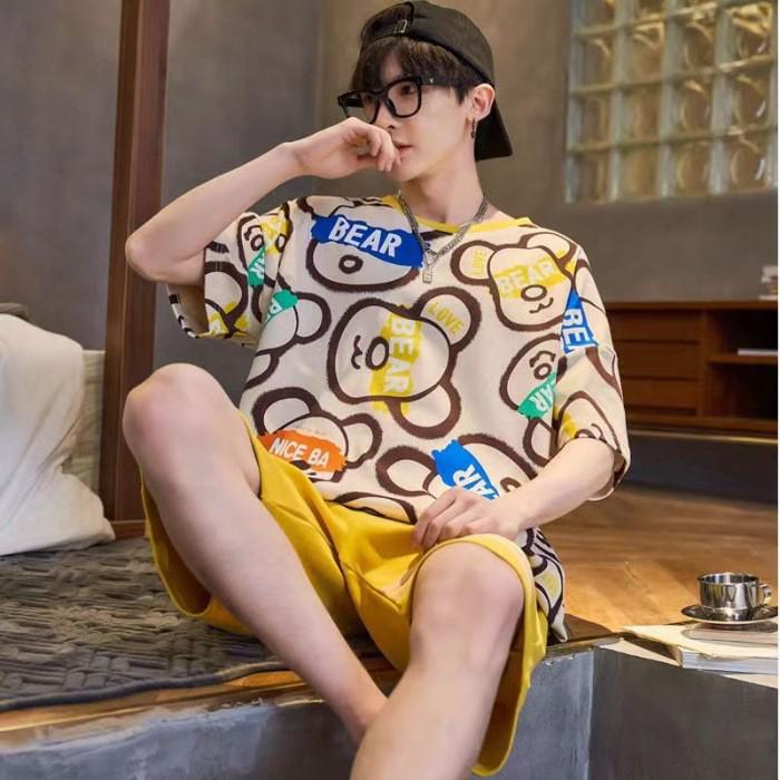 

Men s Summer 2024 Loose Fit Cotton-Look Pajama Set: Short Sleeve & Shorts XXL