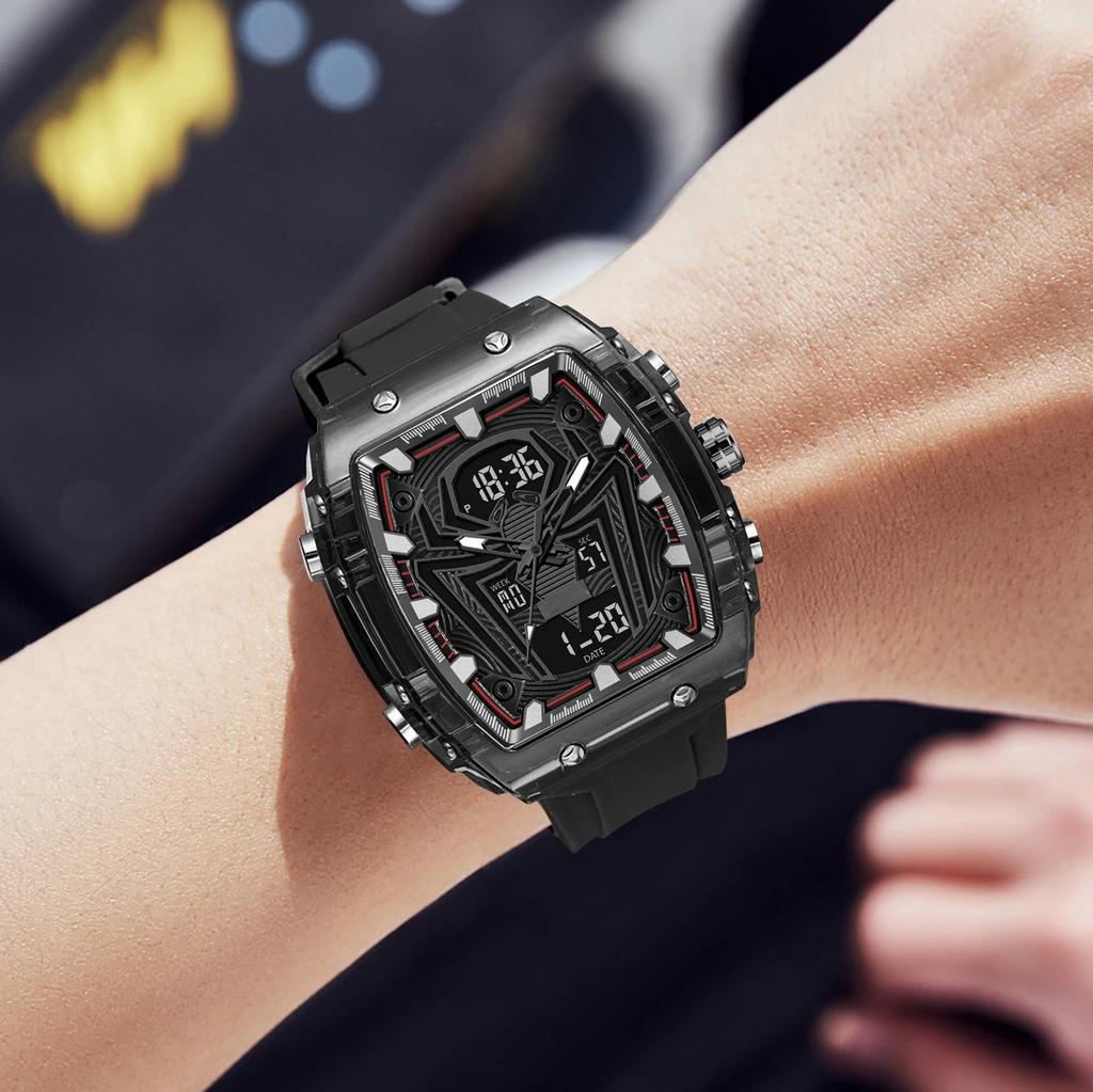 Men Watch Rectangle Sport Watches Digital Dual Time Watches Waterproof Electronic WristWatches