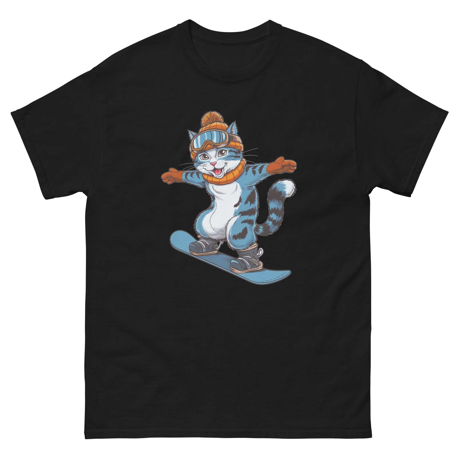 Russian Blue Cat Snowboarding Fun Snowboarder T-Shirt 2XL