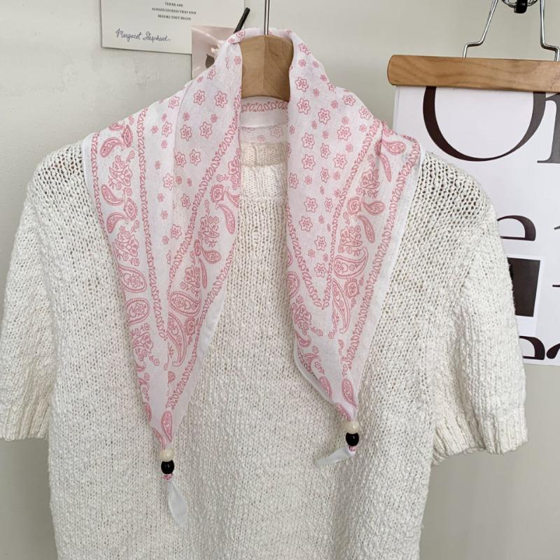 New high-end bohemian retro floral wood bead silk scarf women's tie headband small scarf belt accessories