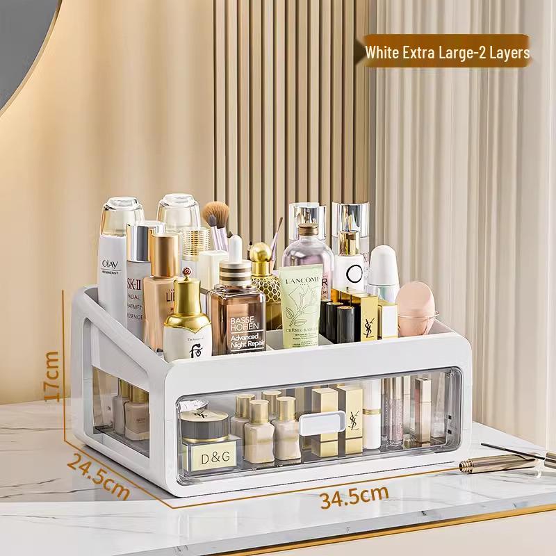 Cosmetic Storage Box with Drawers for Lipstick & Skincare - Compartmentalized Desktop Organizer for Dressing Table
