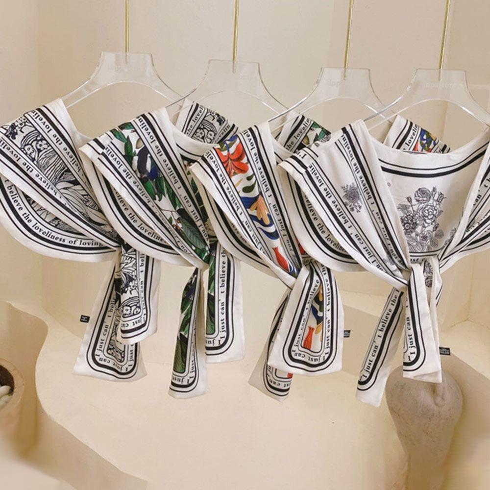 Cloak Oil Painting Shawl with Tie Multicolor Breathable Sle Silk Scarf Short Fake Collar Decorative Air Conditioned Room