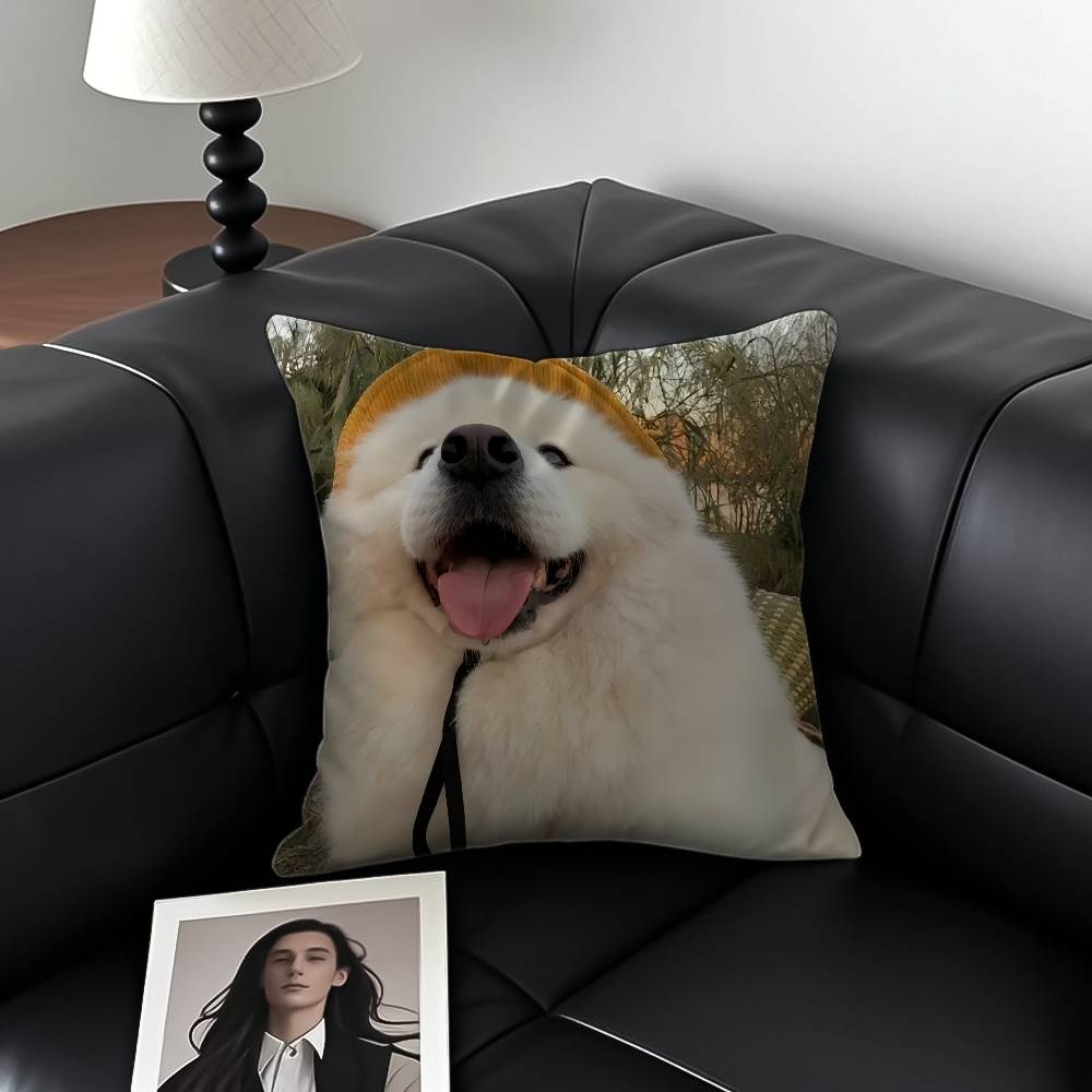 Happy Cute Puppy Smiling Sunshine Pillow Case Anti-dustmite Pillowcase Invisible Zipper Silky Short Plush Sofa Cushion Cover