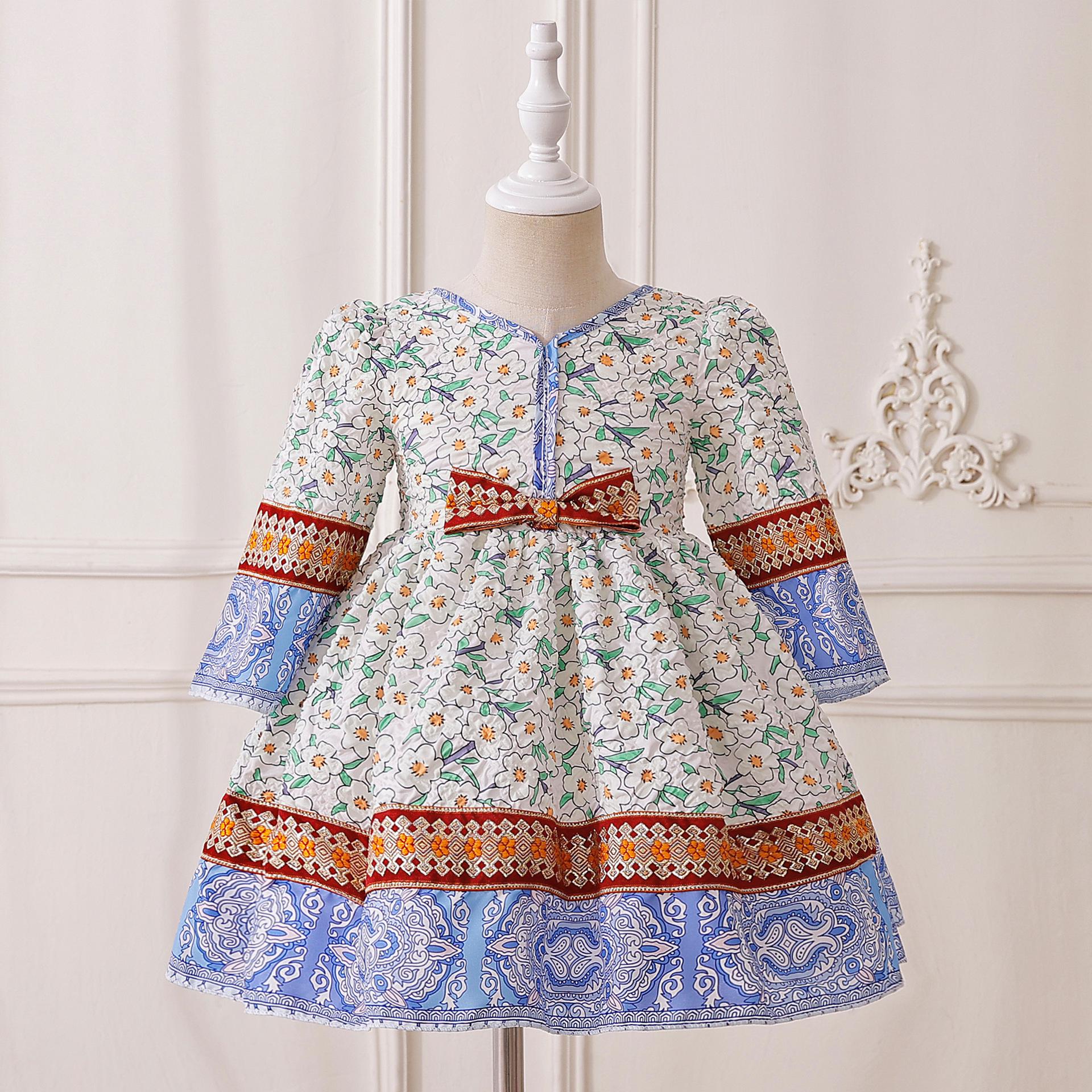 

Платье-халат из атласа и кружева с длинным рукавом и принтом в ближневосточном стиле для девочки 100cm/18-24 Months