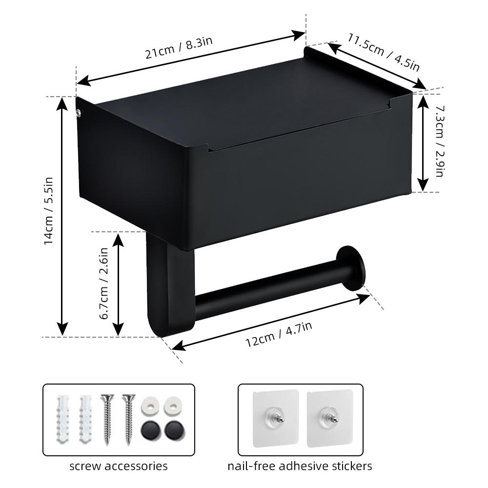 Black Stainless Steel Toilet Paper Holder with Wipes Dispenser ,Mobile Phone Rack for Bathroom with