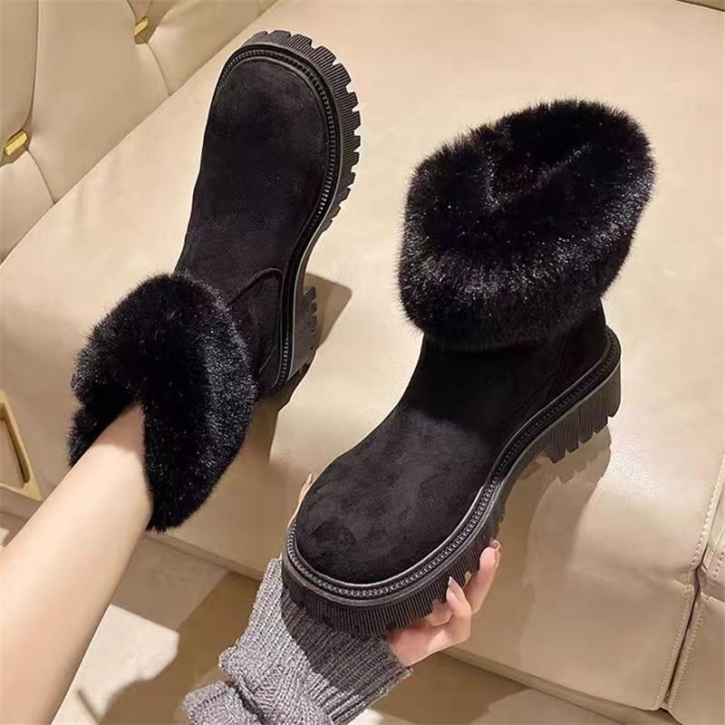 Women's large size 42 winter fleece warm, fashionable and comfortable snow boots, outdoor women's shoes ankle boots