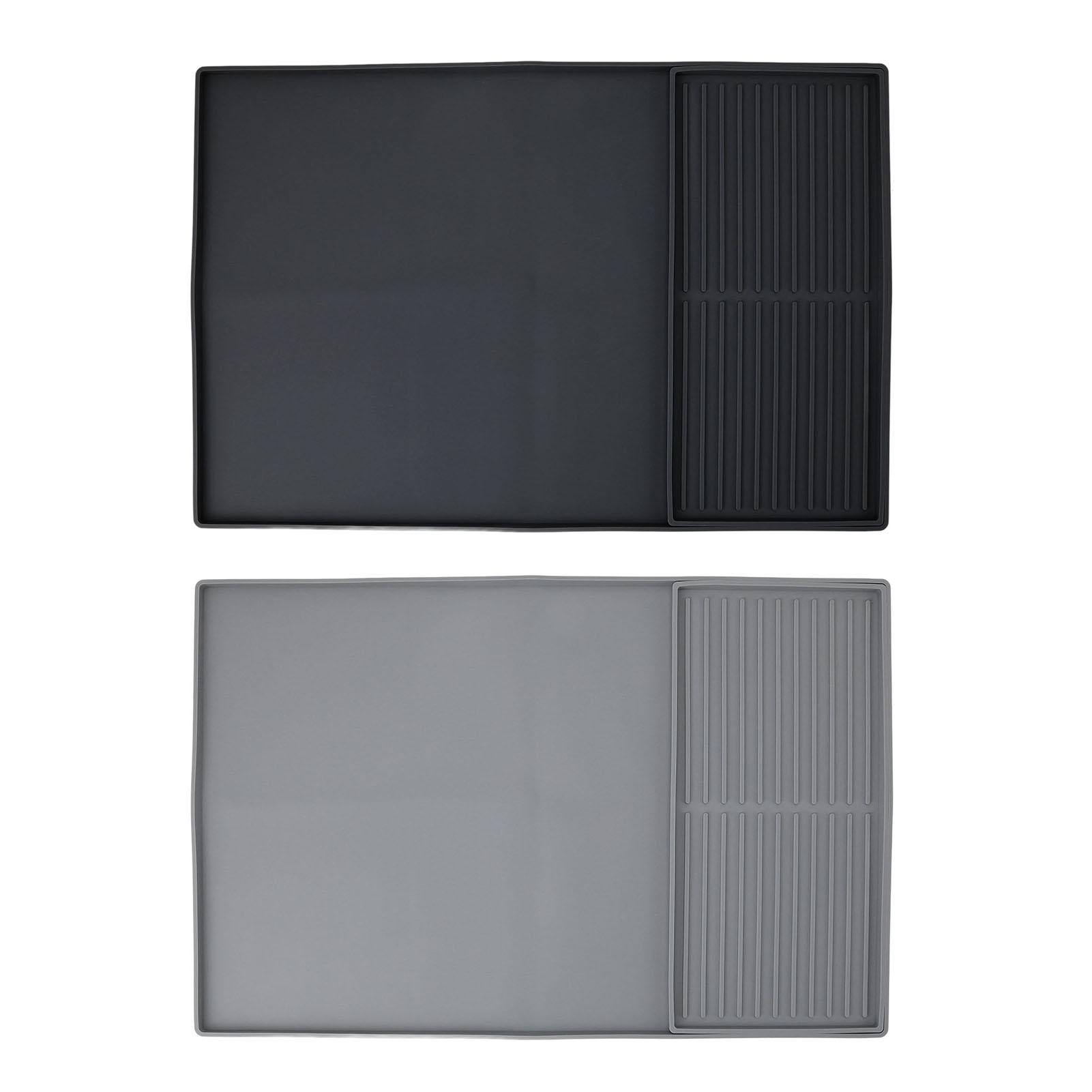 

Coffee Machine Bar Mat Heat Insulation Silicone Dual Zone Drying Mat and Drip Tray for Kitchen Count Gray
