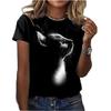 Fashion Woman T-shirt Women's 3d Cats Print Black Kawaii T Shirt Female Clothing Oversized Summer Top