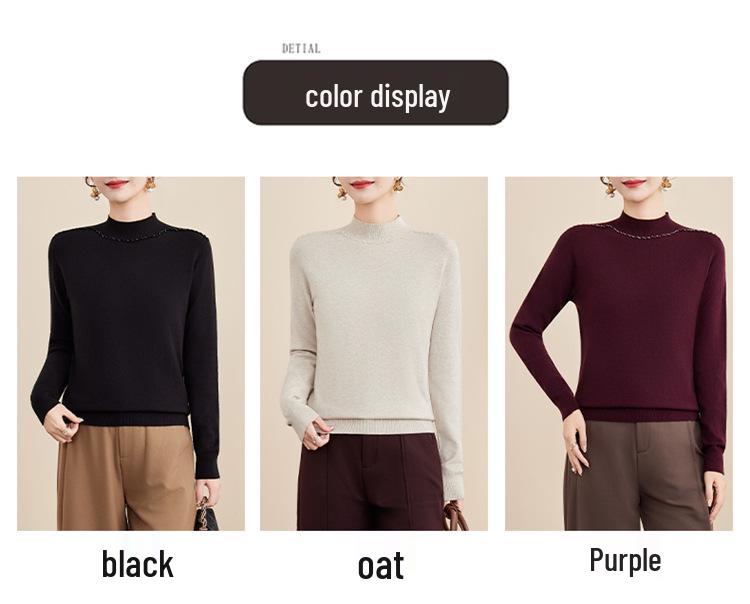 Elegant Knit Sweater for Middle-Aged Women - Autumn/Winter Solid Color Base Layer