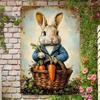 Vintage Easter Bunny In Overalls Metal Sign  X Inch Rustic Tin Wall Decor Spring Theme Art for Kitchen Pantry  Home