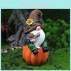 Dwarf Resin Statue For Miniature Garden Scene With Pumpkin Harvest Figurine For Festival Decor