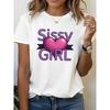 Camiseta Casual Blanca de Manga Corta con Estampado Morado y Corazón Rosa para Mujeres Tallas Grandes Sissy IRL