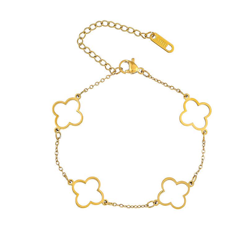 18K Gold Plated Stainless Steel Hollow Four-Leaf Clover Women's Bracelet