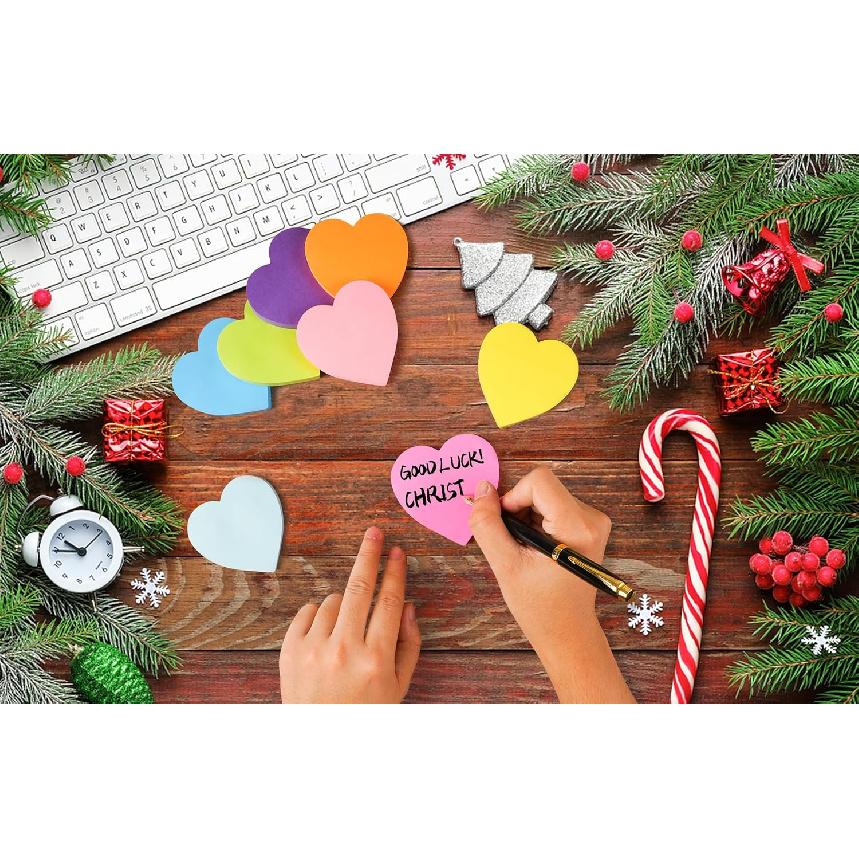 Heart Sticky Notes 3x3 In, 8 Pads, Super Cute Bright Color Strong Adhesive Post, Clean Removal, 82 Sheets/pad