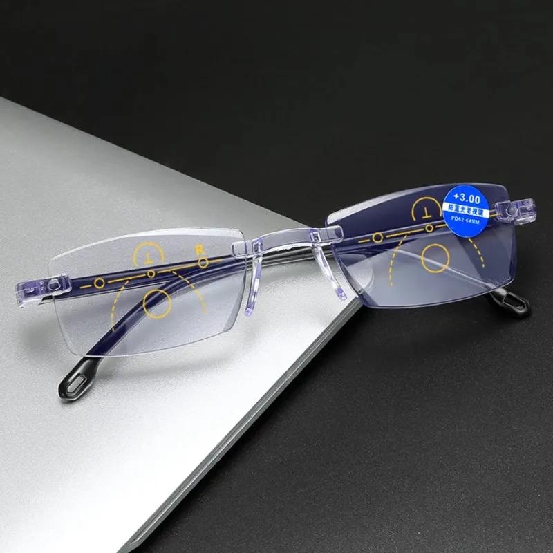 1PC Vintage Rimless Bifocal Reading Glasses Unisex Progressive Near Far Anti-blue Light Ultralight Eyewear