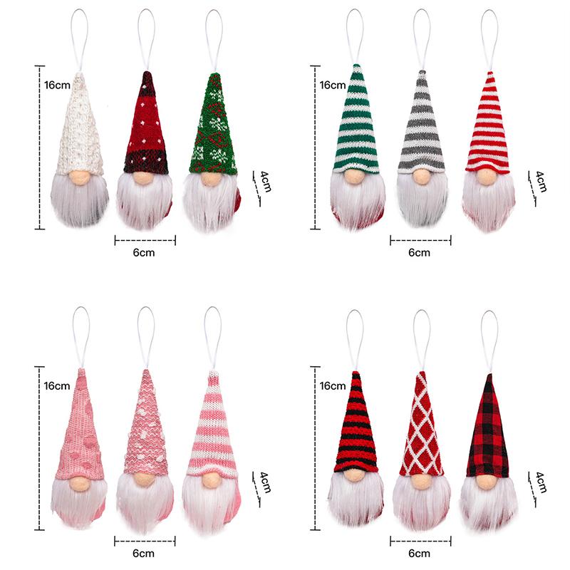 3Pcs Christmas Tree Hanging Gnome Plush Gonk Santa Doll Pendants Xmas Decoration