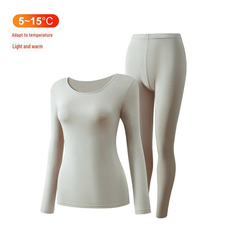 Leica Pure Cotton Antibacterial Thermal Underwear Set: Women's Round Neck, Lightweight Warm Autumn Clothes and Trousers