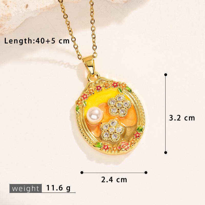 Monet Garden Oil Painting Flower Pendant Necklace - Elegant, Colorfast Accessory for Women