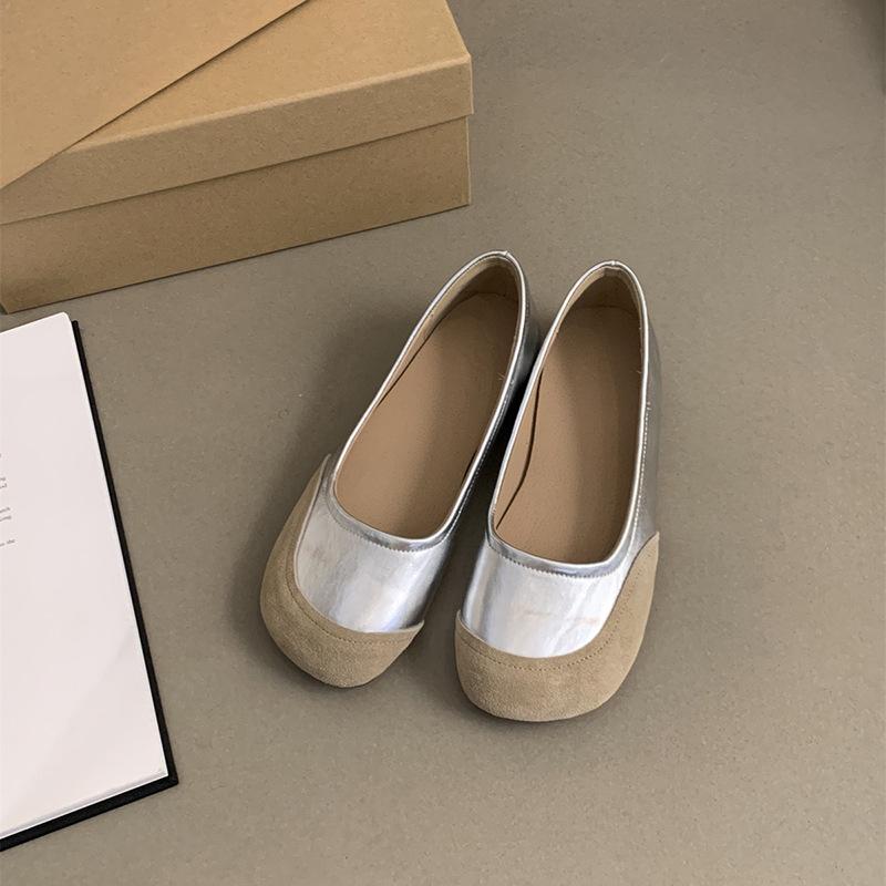Retro round head shallow mouth single shoes women's 2025 spring new soft-soled evening wind flat bottom one pedal casual Doudou shoes