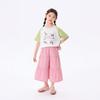 Xiaoyinman Girls' Cartoon Print Color Block Short Sleeve T-Shirt