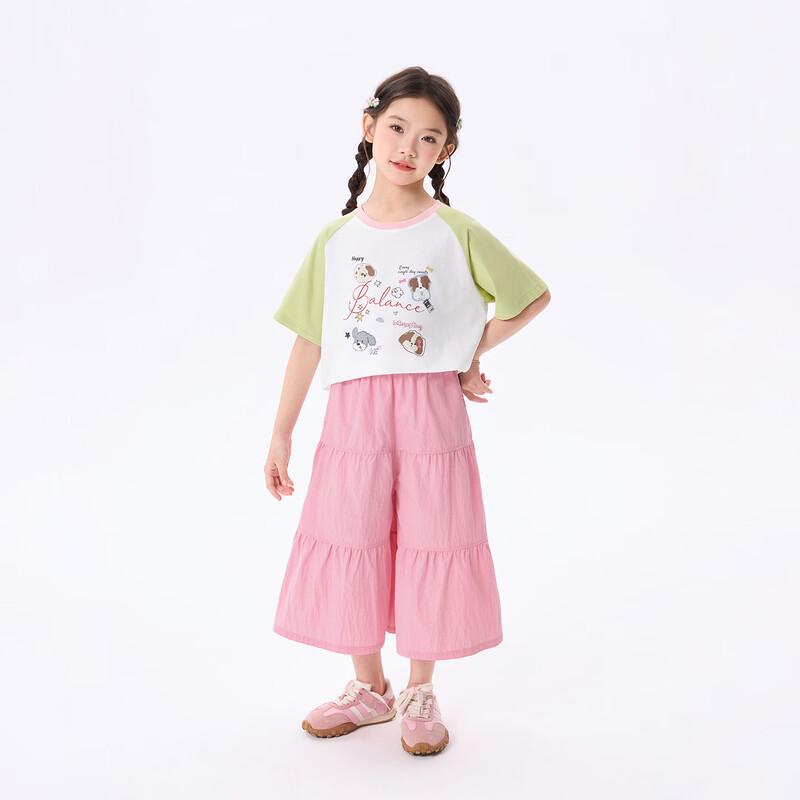 Xiaoyinman Girls' Cartoon Print Color Block Short Sleeve T-Shirt