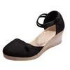 Mujer Señoras Retro Lino Lona Cuña Punta Redonda Sandalias Casuales Zapatos Individuales