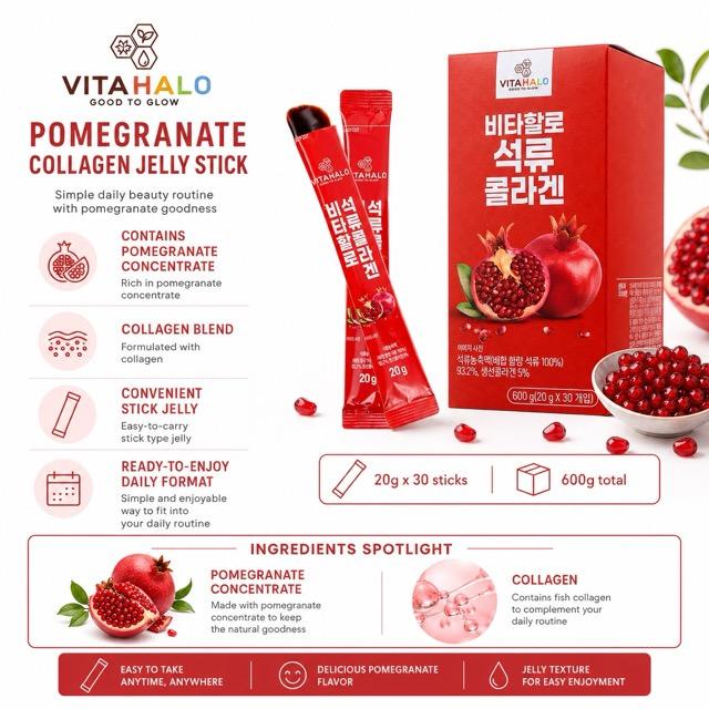 VITAHALO Granatapfel Kollagen Gelee Stick 20g 30 Stück